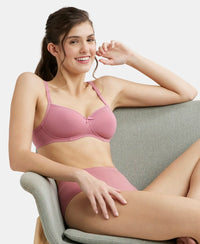 Wirefree Padded Super Combed Cotton Elastane Medium Coverage T-Shirt Bra with Lace Styling - Heather Rose-5