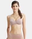 Wirefree Padded Super Combed Cotton Elastane Medium Coverage T-Shirt Bra with Lace Styling - Mocha-1