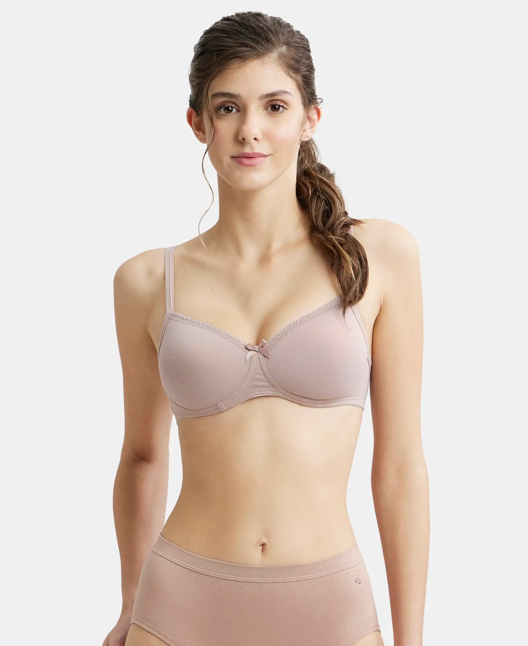 Buy Wirefree Padded Super Combed Cotton Elastane Medium Coverage T-Shirt Bra  with Lace Styling - Mocha 1723