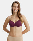 Wirefree Padded Super Combed Cotton Elastane Medium Coverage T-Shirt Bra with Lace Styling - Prune-1