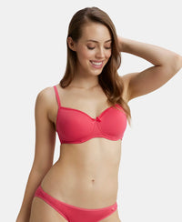 Wirefree Padded Super Combed Cotton Elastane Medium Coverage T-Shirt Bra with Lace Styling - Ruby-5