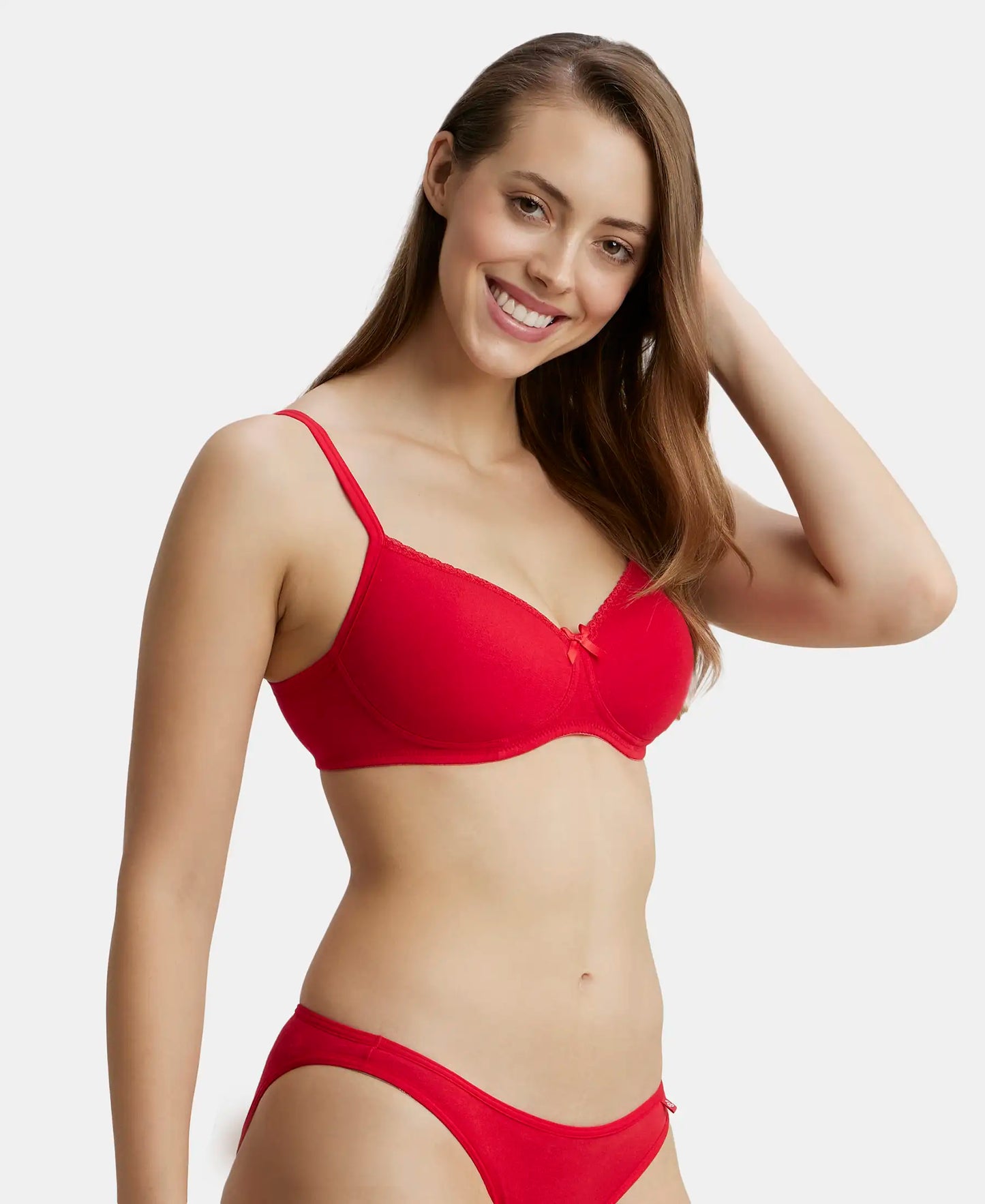 Wirefree Padded Super Combed Cotton Elastane Medium Coverage T-Shirt Bra with Lace Styling - Sangria Red-2