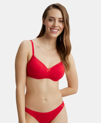 Wirefree Padded Super Combed Cotton Elastane Medium Coverage T-Shirt Bra with Lace Styling - Sangria Red-5