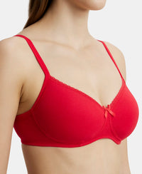 Wirefree Padded Super Combed Cotton Elastane Medium Coverage T-Shirt Bra with Lace Styling - Sangria Red-6