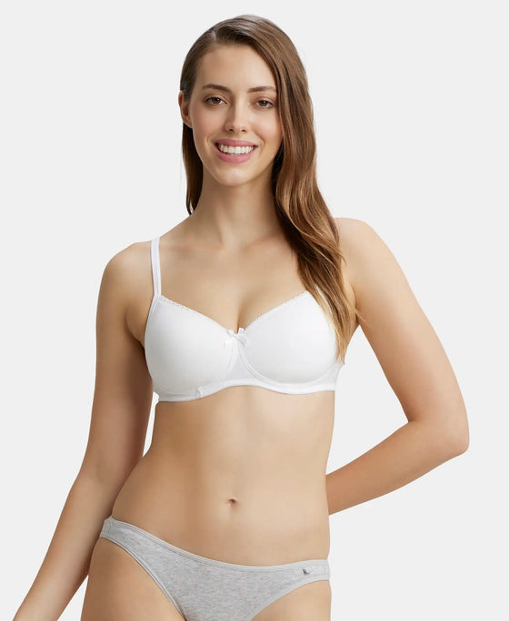 Wirefree Non Padded Super Combed Cotton Elastane Full Coverage Everyday Bra with Contoured Shaper Panel and Adjustable Straps - White-1