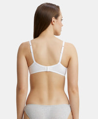 Wirefree Non Padded Super Combed Cotton Elastane Full Coverage Everyday Bra with Contoured Shaper Panel and Adjustable Straps - White-3