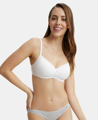 Wirefree Non Padded Super Combed Cotton Elastane Full Coverage Everyday Bra with Contoured Shaper Panel and Adjustable Straps - White-5