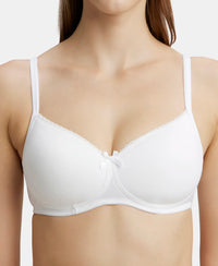Wirefree Non Padded Super Combed Cotton Elastane Full Coverage Everyday Bra with Contoured Shaper Panel and Adjustable Straps - White-6