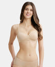 Wirefree Padded Super Combed Cotton Elastane Medium Coverage T-Shirt Bra with Lace Styling - Skin-1