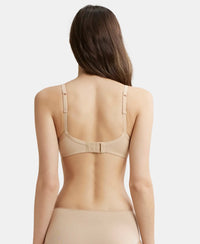 Wirefree Padded Super Combed Cotton Elastane Medium Coverage T-Shirt Bra with Lace Styling - Skin-3