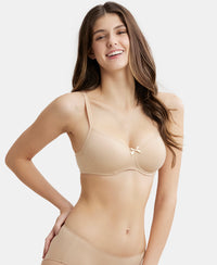 Wirefree Padded Super Combed Cotton Elastane Medium Coverage T-Shirt Bra with Lace Styling - Skin-5