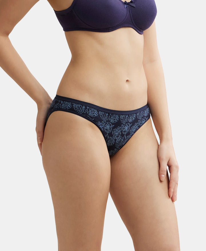 Medium Coverage Micro Modal Elastane Stretch Bikini With Exposed Waistband - Navy Blazer Printed-2