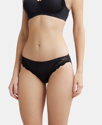 Medium Coverage Soft Touch Microfiber Elastane Lace Styled Bikini With StayFresh Treatment - Black-2