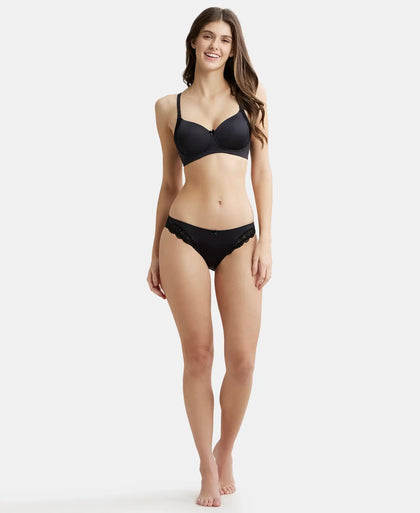 Medium Coverage Soft Touch Microfiber Elastane Lace Styled Bikini With StayFresh Treatment - Black-4