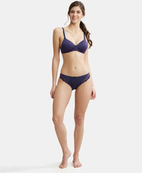 Medium Coverage Soft Touch Microfiber Elastane Lace Styled Bikini With StayFresh Treatment - Classic Navy-4