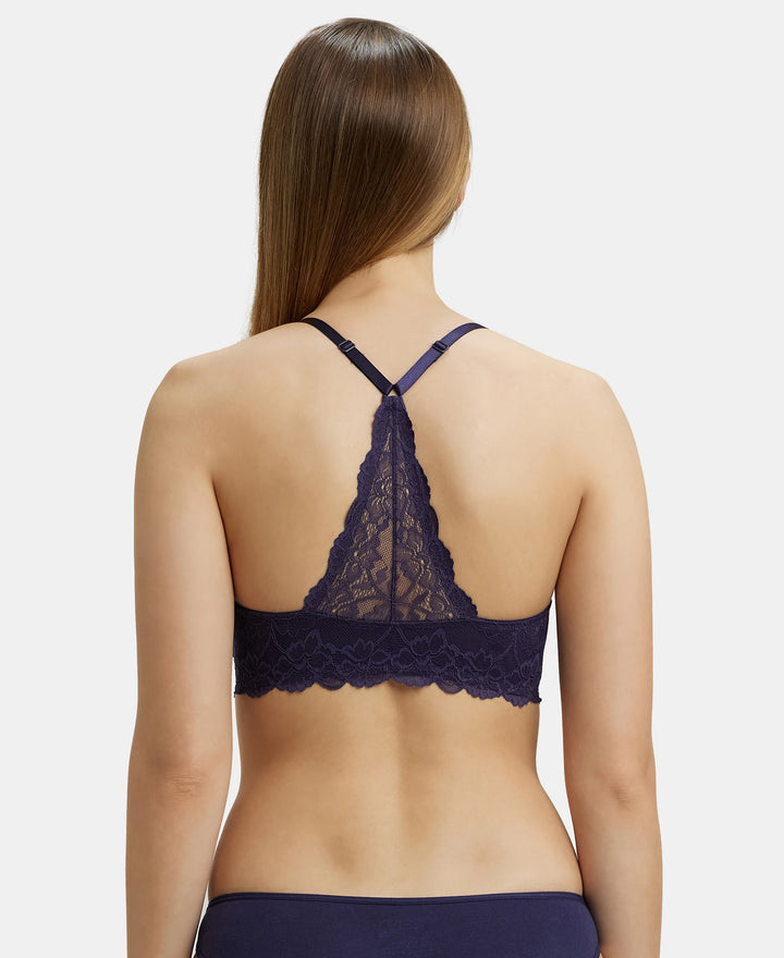 Under-Wired Padded Soft Touch Microfiber Elastane Full Coverage T-Shirt Bra with Lace Back Styling - Classic Navy-3