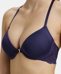 Under-Wired Padded Soft Touch Microfiber Elastane Full Coverage T-Shirt Bra with Lace Back Styling - Classic Navy-7