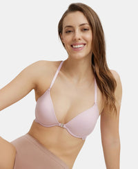 Under-Wired Padded Soft Touch Microfiber Elastane Full Coverage T-Shirt Bra with Lace Back Styling - Fragrant Lily-5