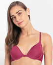 Under-Wired Padded Soft Touch Microfiber Elastane Full Coverage T-Shirt Bra with Lace Back Styling - Pink Wine-1