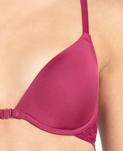 Under-Wired Padded Soft Touch Microfiber Elastane Full Coverage T-Shirt Bra with Lace Back Styling - Pink Wine-5