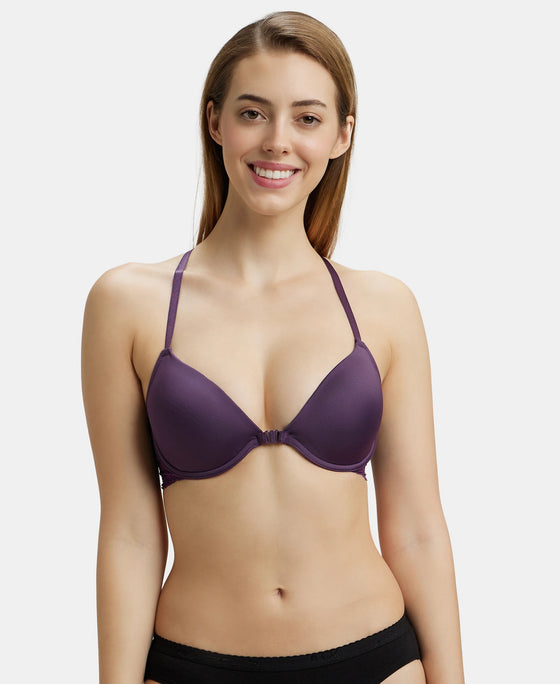 Under-Wired Padded Soft Touch Microfiber Elastane Full Coverage T-Shirt Bra with Lace Back Styling - Purple Cosmos-1