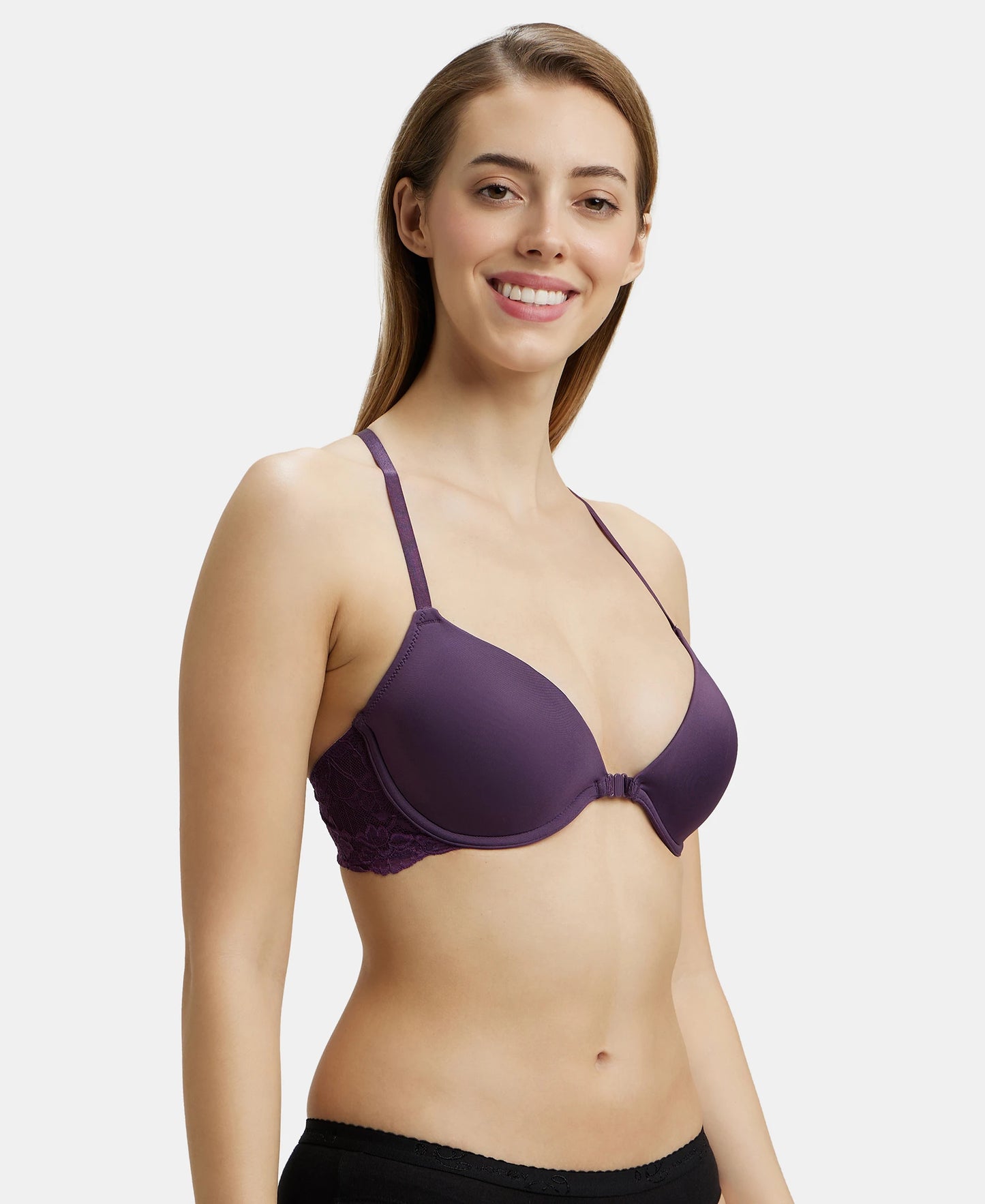 Under-Wired Padded Soft Touch Microfiber Elastane Full Coverage T-Shirt Bra with Lace Back Styling - Purple Cosmos-2
