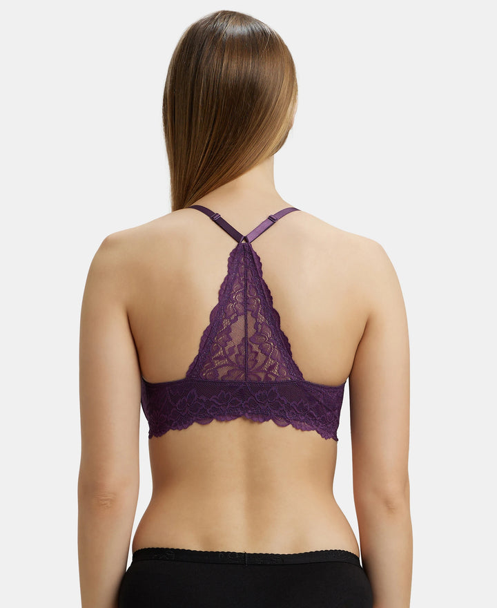 Under-Wired Padded Soft Touch Microfiber Elastane Full Coverage T-Shirt Bra with Lace Back Styling - Purple Cosmos-3