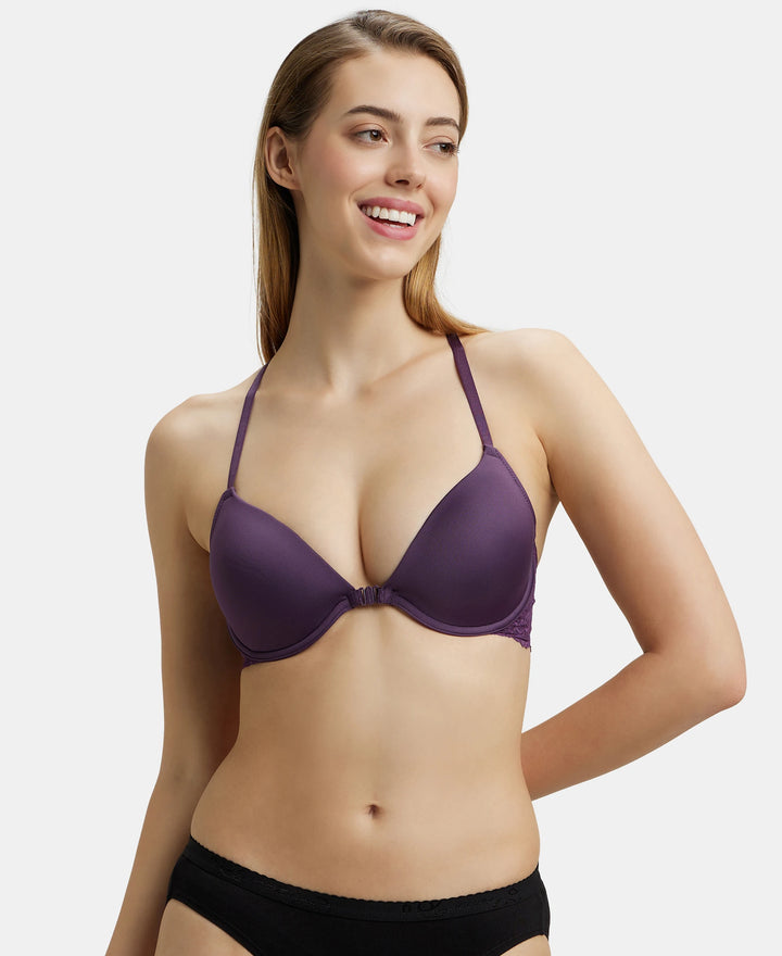 Under-Wired Padded Soft Touch Microfiber Elastane Full Coverage T-Shirt Bra with Lace Back Styling - Purple Cosmos-5