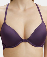Under-Wired Padded Soft Touch Microfiber Elastane Full Coverage T-Shirt Bra with Lace Back Styling - Purple Cosmos-7