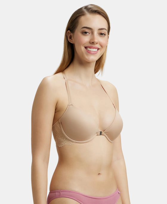 Under-Wired Padded Soft Touch Microfiber Elastane Full Coverage T-Shirt Bra with Lace Back Styling - Light Skin-2