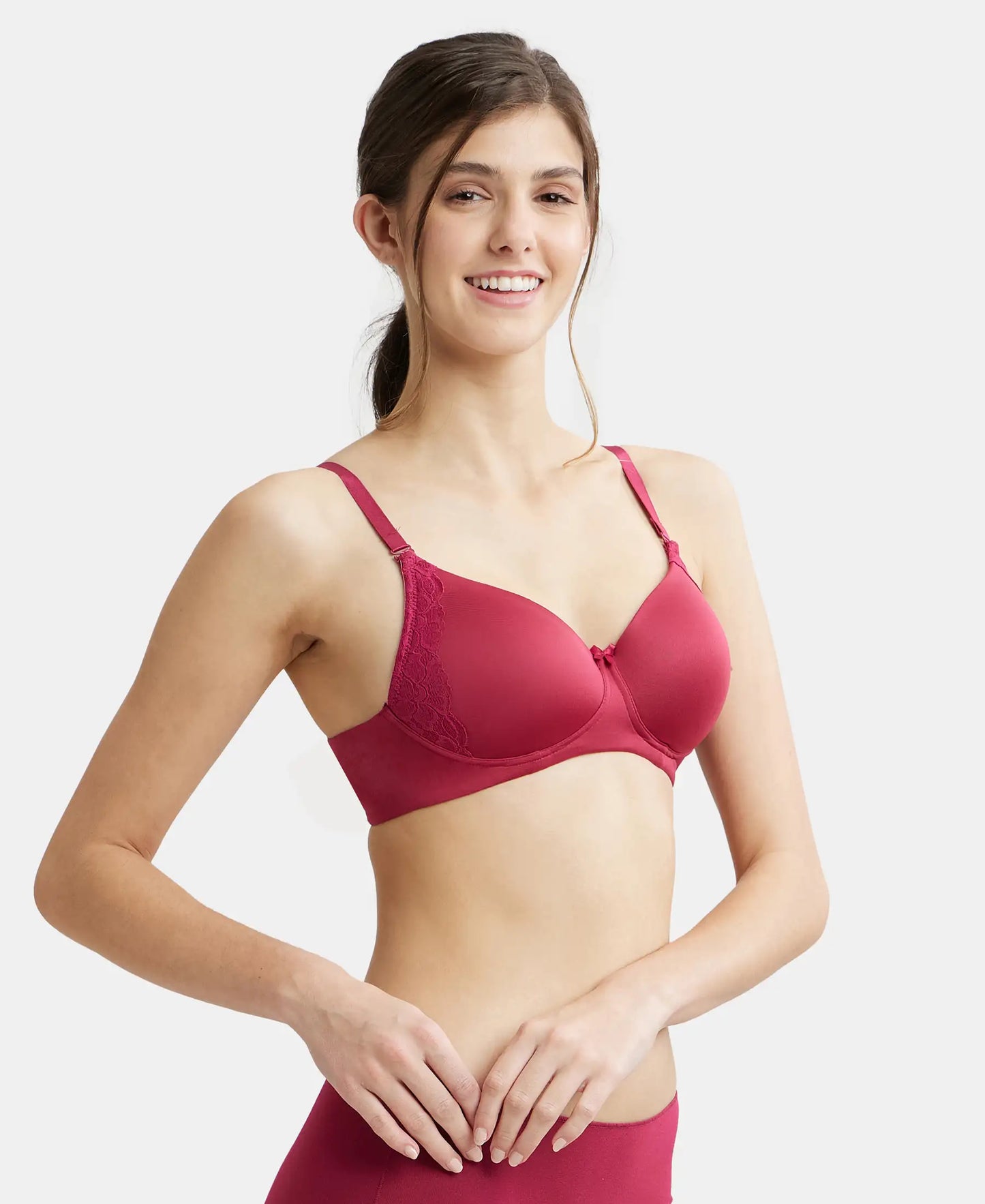 Wirefree Padded Soft Touch Microfiber Elastane Full Coverage T-Shirt Bra with Lace Styling - Anemone-2