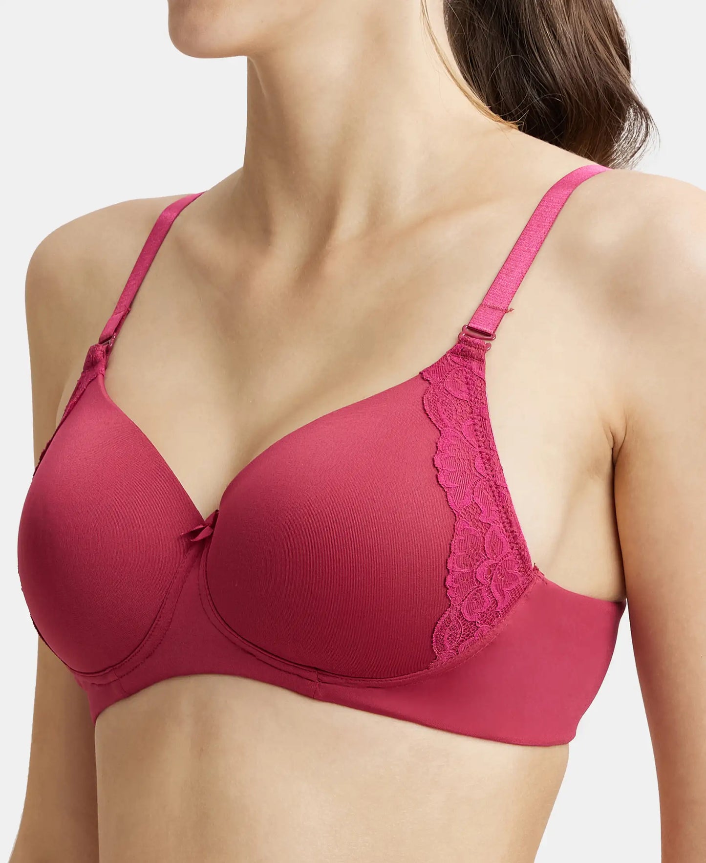 Wirefree Padded Soft Touch Microfiber Elastane Full Coverage T-Shirt Bra with Lace Styling - Anemone-7