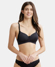 Wirefree Padded Soft Touch Microfiber Elastane Full Coverage T-Shirt Bra with Lace Styling - Black-1