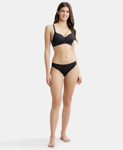 Wirefree Padded Soft Touch Microfiber Elastane Full Coverage T-Shirt Bra with Lace Styling - Black-4
