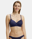 Wirefree Padded Soft Touch Microfiber Elastane Full Coverage T-Shirt Bra with Lace Styling - Classic Navy-1