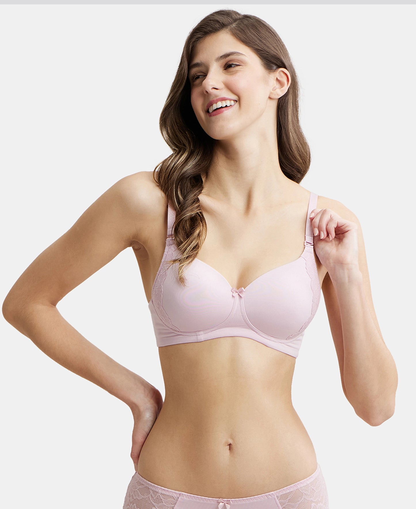 Wirefree Padded Soft Touch Microfiber Elastane Full Coverage T-Shirt Bra with Lace Styling - Fragrant Lily-5