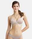 Wirefree Padded Soft Touch Microfiber Elastane Full Coverage T-Shirt Bra with Lace Styling - Mocha-1