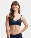 Wirefree Padded Soft Touch Microfiber Elastane Full Coverage T-Shirt Bra with Lace Styling - Navy Blazer-1