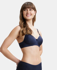 Wirefree Padded Soft Touch Microfiber Elastane Full Coverage T-Shirt Bra with Lace Styling - Navy Blazer-2