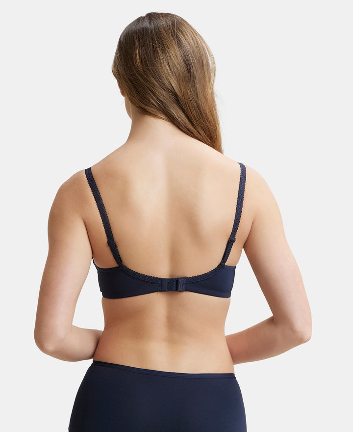 Wirefree Padded Soft Touch Microfiber Elastane Full Coverage T-Shirt Bra with Lace Styling - Navy Blazer-3