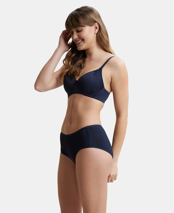 Wirefree Padded Soft Touch Microfiber Elastane Full Coverage T-Shirt Bra with Lace Styling - Navy Blazer-6