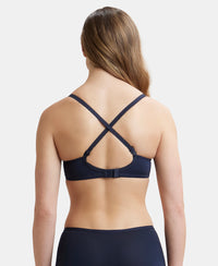 Wirefree Padded Soft Touch Microfiber Elastane Full Coverage T-Shirt Bra with Lace Styling - Navy Blazer-8