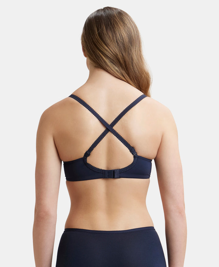 Wirefree Padded Soft Touch Microfiber Elastane Full Coverage T-Shirt Bra with Lace Styling - Navy Blazer-8