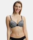 Under-Wired Padded Soft Touch Microfiber Elastane Full Coverage T-Shirt Bra with Lace Styling - Black Printed-1
