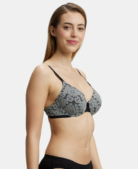 Under-Wired Padded Soft Touch Microfiber Elastane Full Coverage T-Shirt Bra with Lace Styling - Black Printed-2