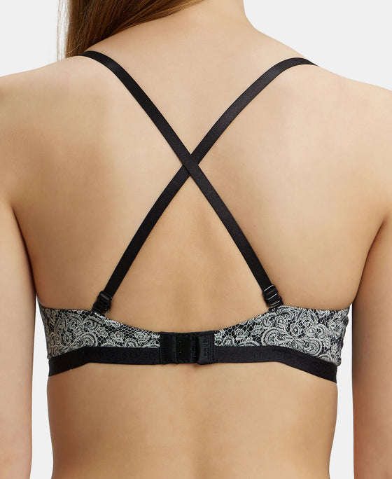 Under-Wired Padded Soft Touch Microfiber Elastane Full Coverage T-Shirt Bra with Lace Styling - Black Printed-8