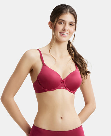 Under-Wired Padded Soft Touch Microfiber Elastane Full Coverage T-Shirt Bra with Lace Styling - Anemone-5