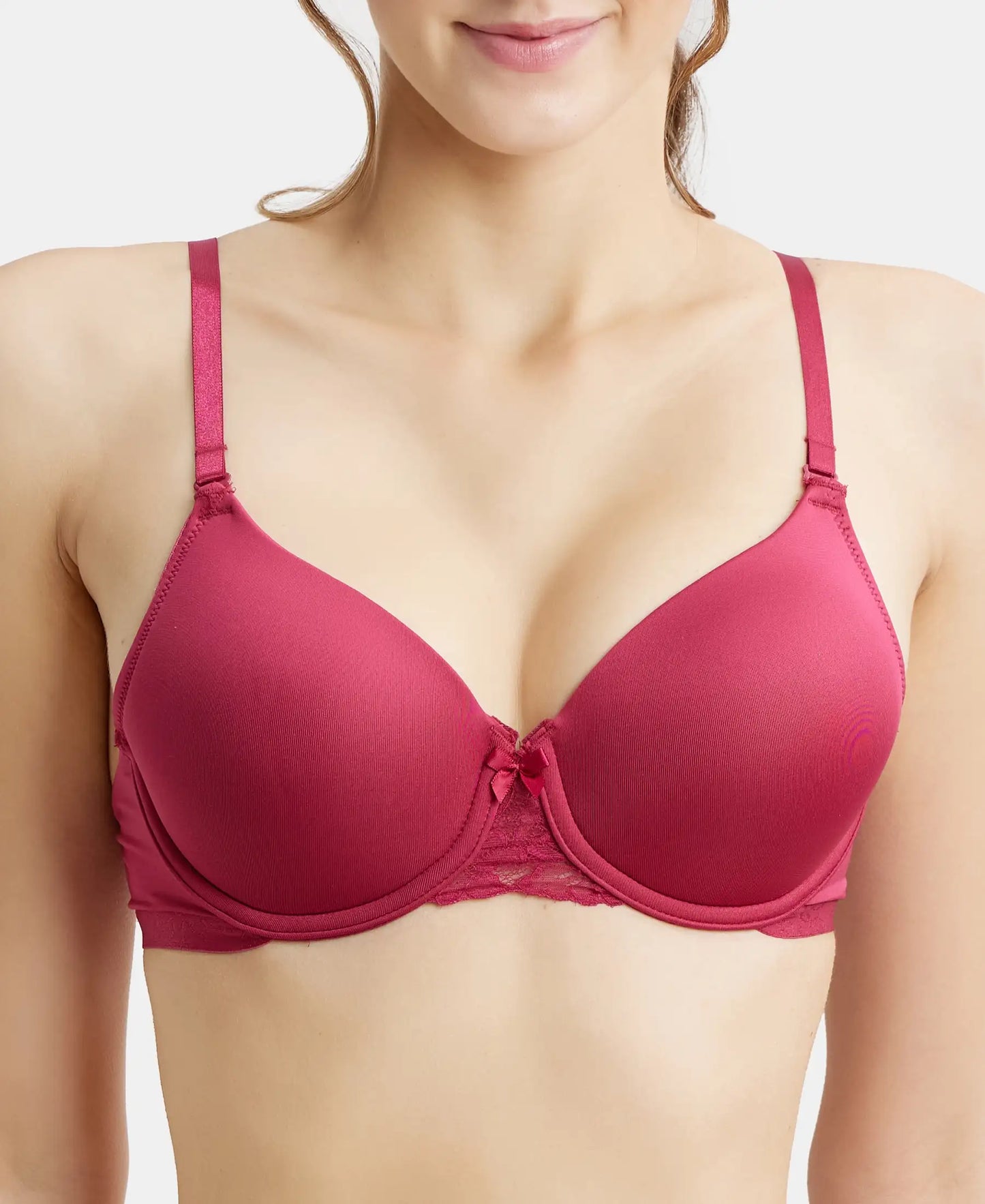 Under-Wired Padded Soft Touch Microfiber Elastane Full Coverage T-Shirt Bra with Lace Styling - Anemone-6