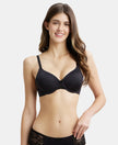 Under-Wired Padded Soft Touch Microfiber Elastane Full Coverage T-Shirt Bra with Lace Styling - Black-1