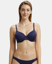 Under-Wired Padded Soft Touch Microfiber Elastane Full Coverage T-Shirt Bra with Lace Styling - Classic Navy-1